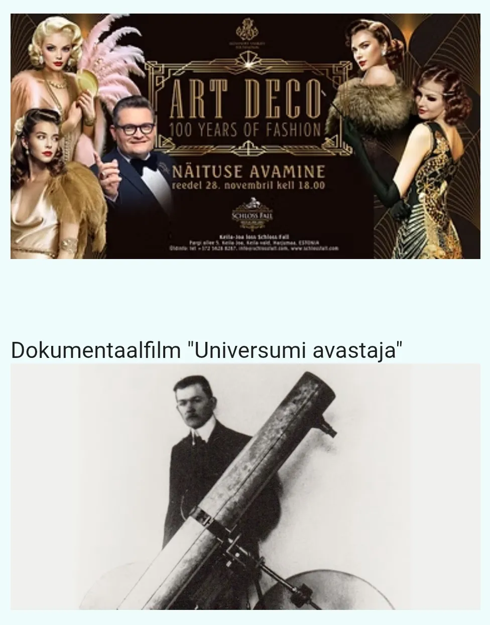 Kultuuriretk Keila-Joa lossi näitust "Art Deco 100 "ja Arvo Pärdi Keskusesse filmi "Universumi avastaja" maailma esilinastusele